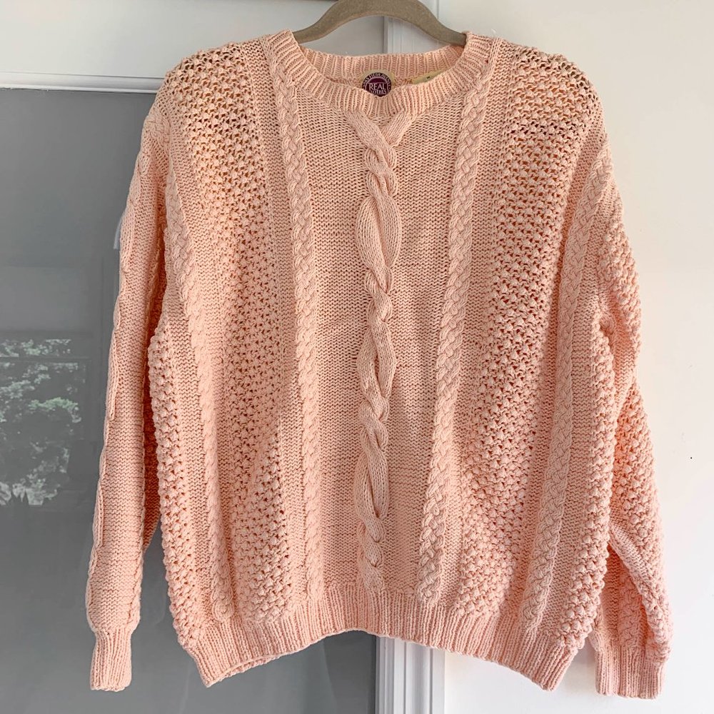Rare Vintage Saks Fifth Avenue Real Clothes Hand Knit Cotton Cable Knit Sweater
